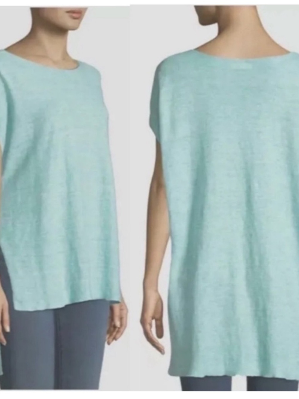 Eileen Fisher Organic Linen Melange Linen Hi Lo Bateau Neck Top